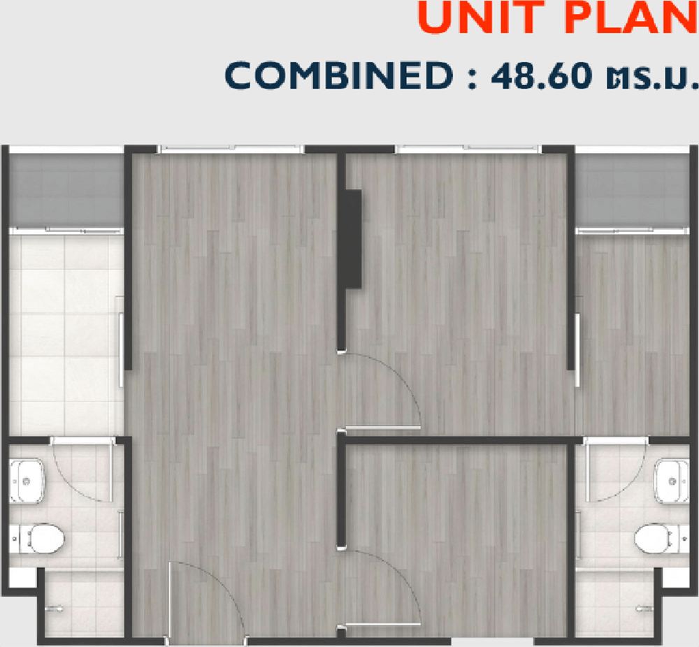 Unit Plan Combined : 48.60 ตร.ม. | GEMZ PROPERTY